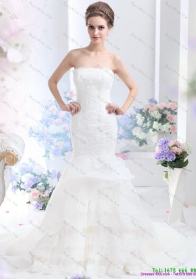 2015 Wonderful Strapless Wedding Dress with Brush Train