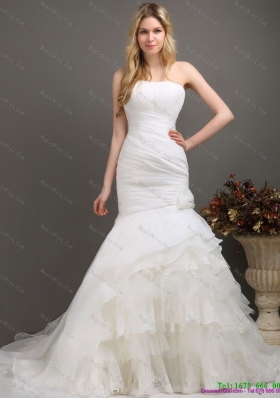 2015 Decent Strapless Wedding Dress with Ruching and Ruffles