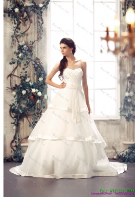 Popular Sweetheart White Bridal Gowns with Chapel Train