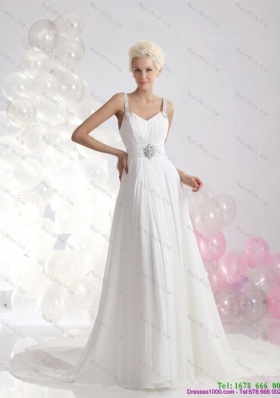 Fashionable 2015 Empire Wedding Dress with Ruching and Beading