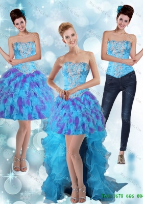 Modest Strapless High Low Ruffles 2015 Detachable Prom skirts in Multi Color