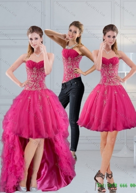 Perfect Sweetheart Hot Pink 2015 Detachable Prom Skirts with Appliques