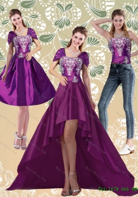 Detachable Classical High Low Embroidery Dark Purple Prom Skirts for 2015