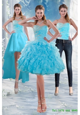 2015 Detachable Delicate Sweetheart Baby Blue Prom skirts Gown with Appliques and Ruffles