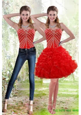 Wonderful 2015 Detachable Red Prom skirts with Beading and Ruffles