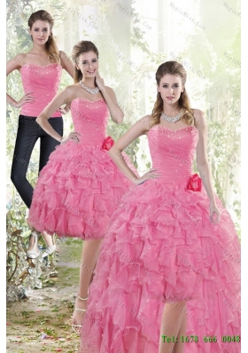 Fashionable 2015 Detachable Rose Pink Prom skirts with Beading and Ruffles