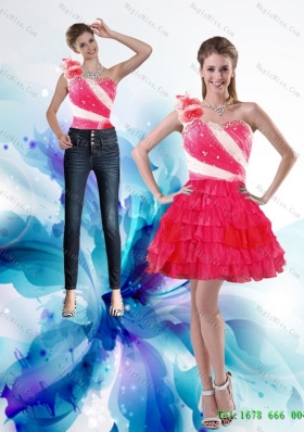 Inexpensive 2015 Detachable One Shoulder Prom skirts with Hand Made Flowers and Ruffled Layers