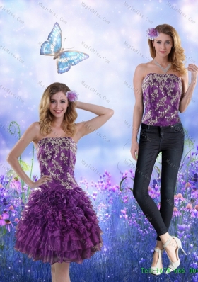 Remarkable 2015 Detachable Strapless Purple Prom skirts with Appliques and Ruffles