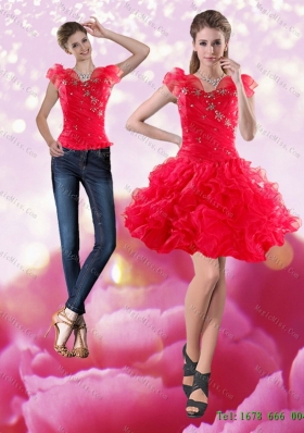 Gorgeous 2015 Detachable Knee Length Red Dama skirts with Beading and Ruffles