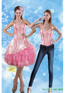 Affordable 2015 Detachable Sweetheart Embroidery Prom skirts in Rose Pink