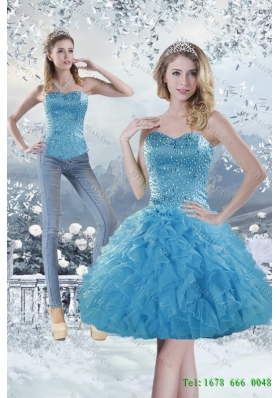 2015 Detachable Modest Sweetheart Aqua Blue Prom Skirts with Beading and Ruffles