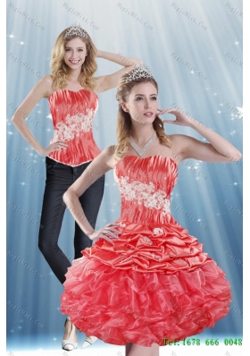 The Super Hot 2015 Detachable Strapless Appliques and Pick Ups Prom Skirts in Coral Red