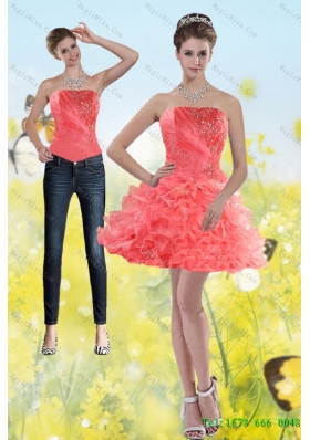 Fashionable 2015 Detachable Watermelon Red Strapless Prom Skirts with Beading and Ruffles