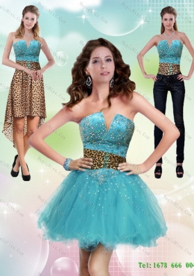 New Style Aqua Blue Leopard Printed 2015 Detachable Prom Skirts with Beading