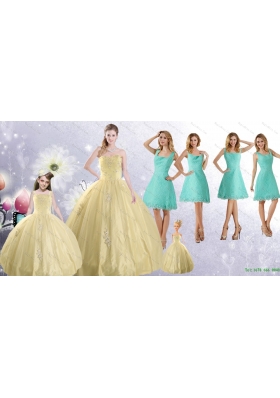 Champagne Ball Gown Quinceanera Dress and Square Knee Length Dama Dresses and Cute  Beading Little Girl Dress