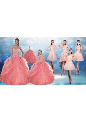 2015 Perfect Sweetheart Beading Quinceanera Dress and Cute Bownot Prom Dresses and Halter Top Watermelon Little Girl Dress