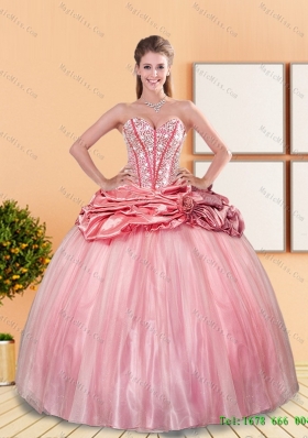 In Stock 2015 Beading and Pick Ups Sweetheart Quinceanera Dresses in Rose Pink