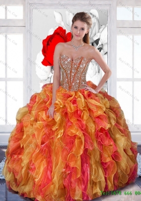 2015 Multi Color Sweet 16 Dress with Beading and Ruffles