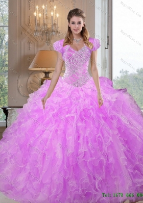 New Style Sweetheart Beading and Ruffles Lilac Sweet 16 Dresses for 2015