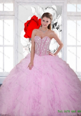 Vestidos de Beading and Ruffles Sweetheart 2015 Quinceanera Dresses in Baby Pink 243.65