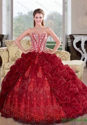 Vestidos de Sweetheart Beading and Pick Ups 2015 Quinceanera Dresses in Wine Red