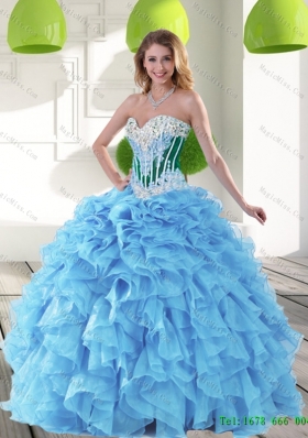 Plus Size 2015 Sweetheart Aqua Blue Quinceanera Dresses with Beading and Ruffles