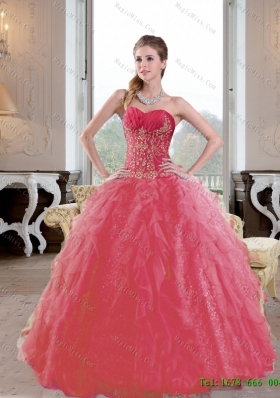 Unique Ruffles and Appliques 2015 Quinceanera Gown in Coral Red