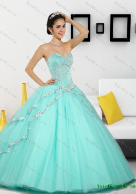 2015 Unique Beading Sweetheart Quinceanera Dresses in Apple Green