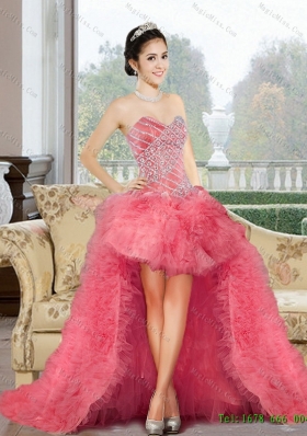 Classical 2015 Appliques and Ruffles Sweet 16 Dress in Watermelon