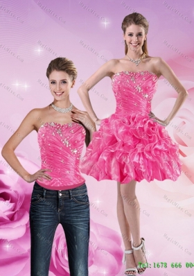 Gorgeous and Detachable 2015 Strapless Hot Pink Prom Skirts with Beading and Ruffles