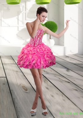 New Style Mini Length Sweetheart Beading and Ruffles Prom Dress for 2015