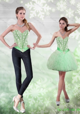 Detachable Beading and Ruffles Apple Green Prom Skirts for 2015