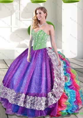 Sweetheart Beading and Ruffles 2015 Sweet Fifteen Dresses in Multi Color