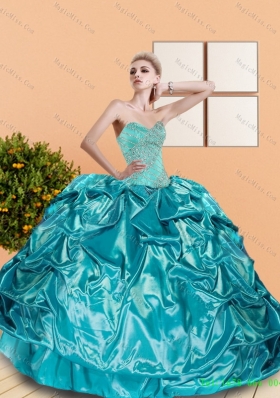 2015 Classical Sweetheart Teal Vestidos de Quinceanera with Beading and Pick Ups