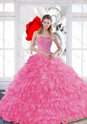 Wholesale 2015 Quinceanera Dresses with Beading and Ruffled Layers