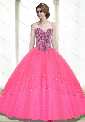2015 Popular Beading Sweetheart Hot Pink Quinceanera Ball Gowns