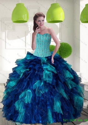 2015 Unique Multi Color Quinceanera Ball Gowns with Beading and Ruffles