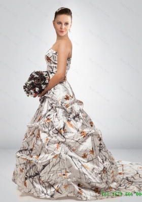 2015 New Style A Line Court Train Camo Wedding Dresses in Multi Color