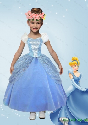 Beautiful 2015 Fall Blue Ball Gown Cinderella Flower Girl Dress with Ankle Length