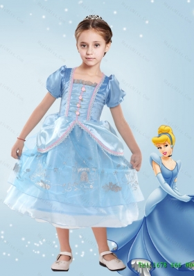 Ball Gown Blue 2015 Summer New Style Cinderella Flower Girl Dress with Embroidery
