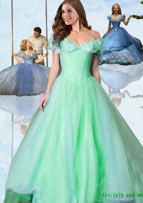 2015 Winter Sweet Off The Shoulder Cinderella Quinceanera Dresses in Apple Green