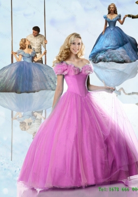 Elegant 2015 Fall Princess Off The Shoulder Rose Pink Cinderella Quinceanera Dresses