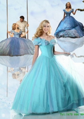 2015 Top Seller Aqua Blue Off the Shoulder Cinderella Quinceanera Dresses