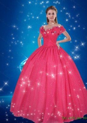 Coral Red Off the Shoulder Popular 2015 Cinderella Quinceanera Dresses