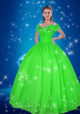 New Style 2015 Fall Ball Gown Cinderella Quinceanera Dresses in Green
