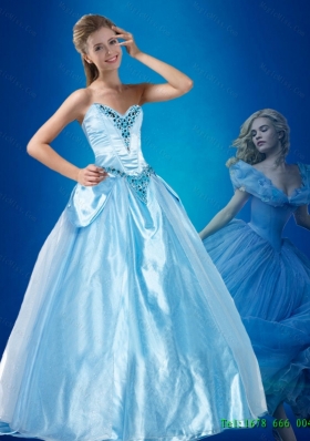 Perfect 2015 Fall Beaded Sweetheart Cinderella Quinceanera Dress in Blue