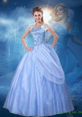 Top Seller 2015 Summer Ball Gown Blue Cinderella Quinceanera Dress with Cap Sleeves