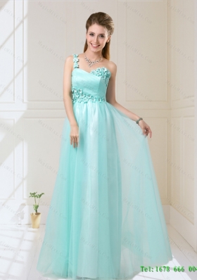 2015 One Shoulder Floor Length Bridesmaid Dresses with Appliques