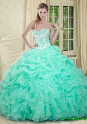 Summer Beautiful Beaded and Pick Ups Quinceanera Dresses in Apple Green