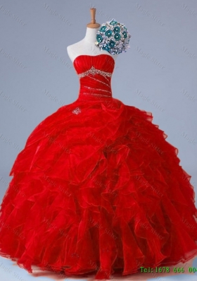 2015 Custom Make Strapless Quinceanera Dresses with Beading and Ruffles for Fall